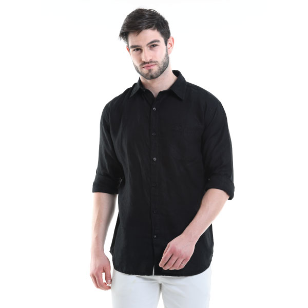 Eindus 100% Linen Classic Fit Black Shirt