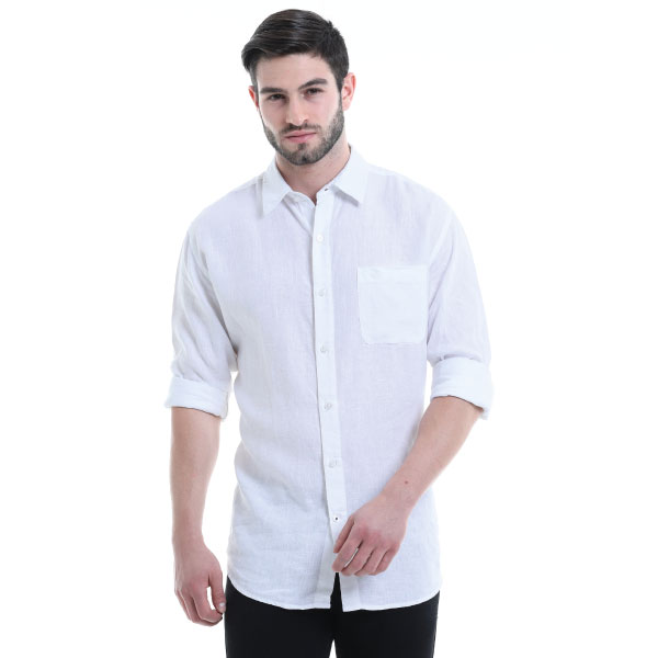 Eindus 100% Linen Classic Fit White Shirt